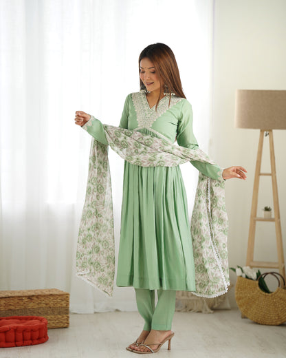 NEW PURE SOFT HEAVY ROMANSILK CHANDERI FABRIC NYRA CUT KURTA WITH DUPPTA SET,PENT READY TO WEAR