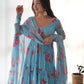 PURE SOFT FOX GEORGETTE FLORAL PRINT FABRIC FULLY FLAIR ANARKALI,WITH DUPPTA SET,PENT READY TO WEAR