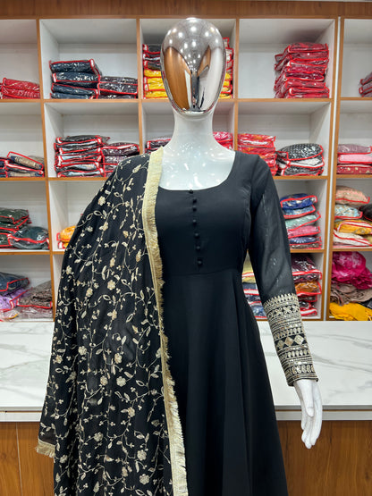 Pure Soft Faux Georgette Floral Print Anarkali Gown Pent With Dupatta