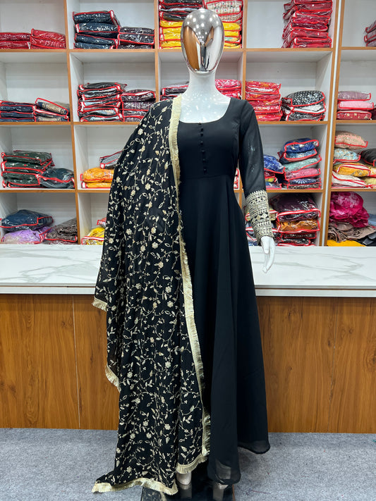 Pure Soft Faux Georgette Floral Print Anarkali Gown Pent With Dupatta