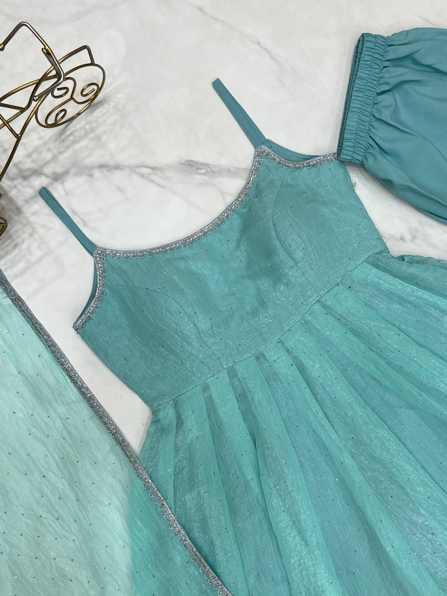 CRUNCHY SILK FABRIC WITH SIROSKI WORK,FULLY FLAIR KALI PATTERN AND CANVAS PATTA WITH DUPPTA SET,PENT READY TO WEAR