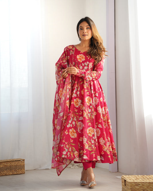 PURE SOFT ORGANZA SILK FABRIC FULLY FLAIR KALI PATTERN AND CANVAS PATTA WITH DUPPTA SET, PANT READY TO WEAR