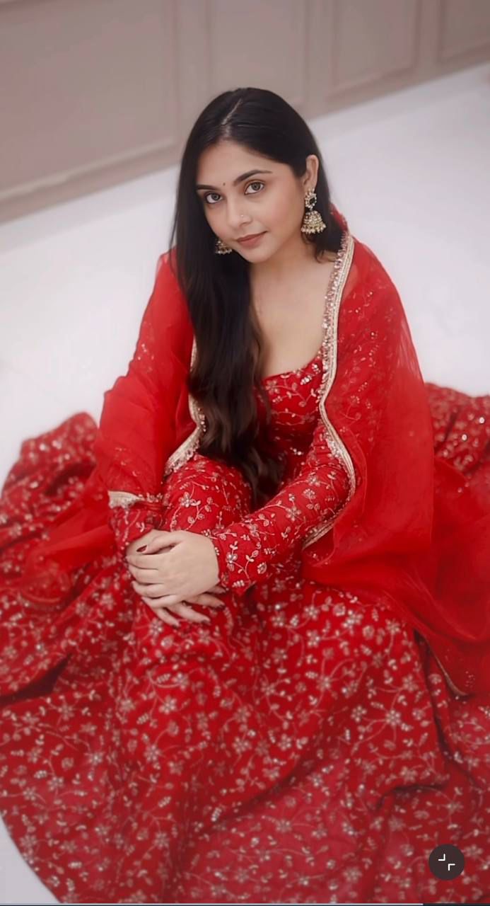 Women's Anarkali Suit Set - Heavy Blooming Georgette with Embroidery & Sequins, Full Sleeve, 4m Flair with Canvas Patta, Micro Cotton Inner, Matching Pant & Dupatta