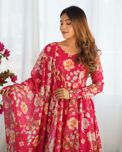 PURE SOFT ORGANZA SILK FABRIC FULLY FLAIR KALI PATTERN AND CANVAS PATTA WITH DUPPTA SET, PANT READY TO WEAR