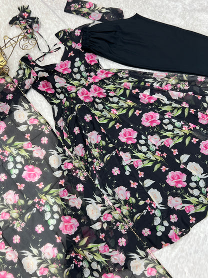 PURE SOFT ORGANZA SILK FABRIC FULLY FLAIR KALI PATTERN AND CANVAS PATTA WITH DUPPTA SET, PANT READY TO WEAR