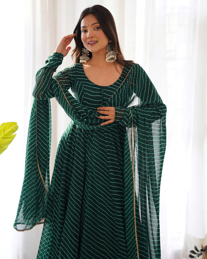 PURE FOX GEORGETTE LAHERIYA PRINT FABRIC FULLY FLAIR ANARKALI, WITH DUPATTA SET, PANT READY TO WEAR