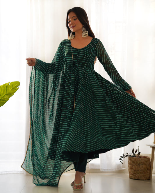 PURE FOX GEORGETTE LAHERIYA PRINT FABRIC FULLY FLAIR ANARKALI, WITH DUPATTA SET, PANT READY TO WEAR