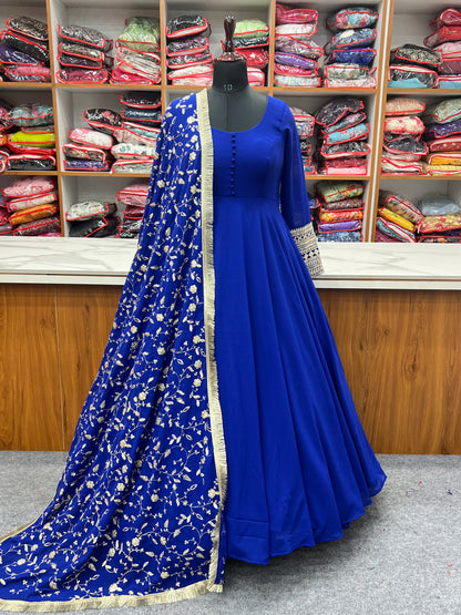 Pure Soft Faux Georgette Floral Print Anarkali Gown Pent With Dupatta