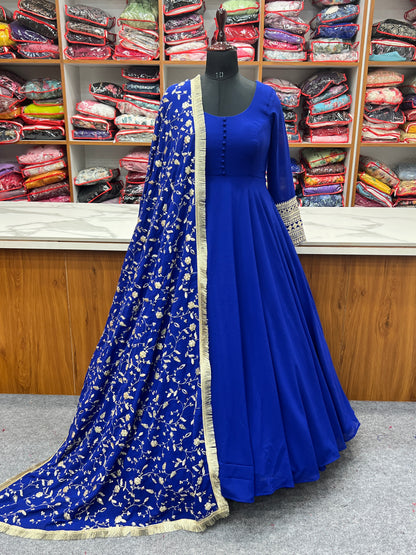 Pure Soft Faux Georgette Floral Print Anarkali Gown Pent With Dupatta
