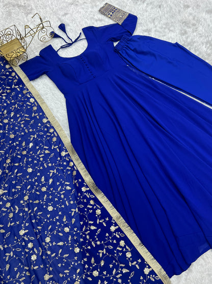 Pure Soft Faux Georgette Floral Print Anarkali Gown Pent With Dupatta