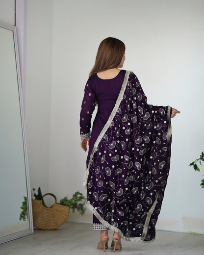 NEW BEAUTIFUL PURE BLLOOMING VICHITRA SILK FABRIC STRAIGHT FIT KURTA WITH DUPPTA SET, TROUSERS, READY TO WEAR