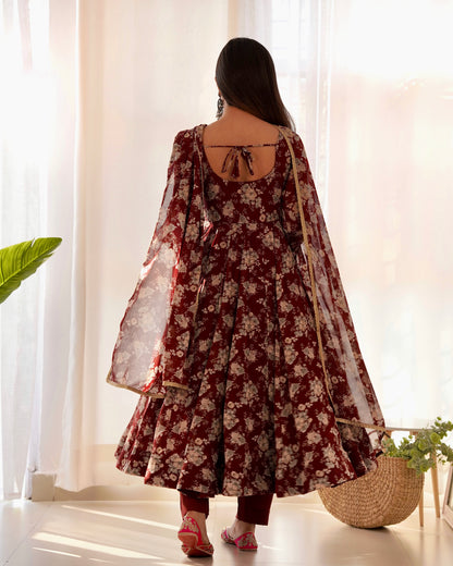 PURE FOX GEORGETTE MULTI FLORAL PRINT FABRIC FULLY FLAIR ANARKALI, WITH DUPPTA SET, PENT READY TO WEAR