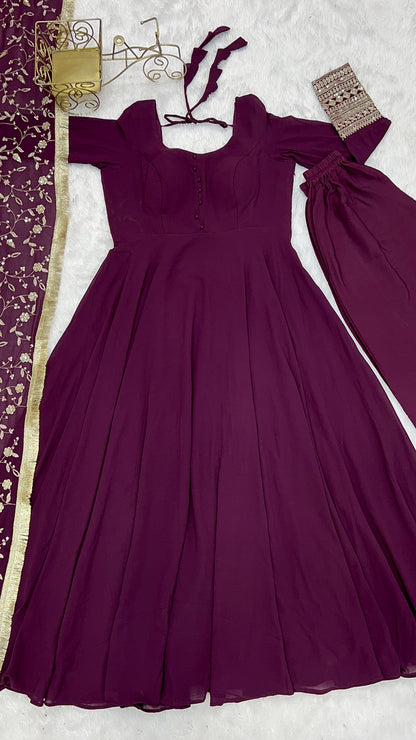 Pure Soft Faux Georgette Floral Print Anarkali Gown Pent With Dupatta