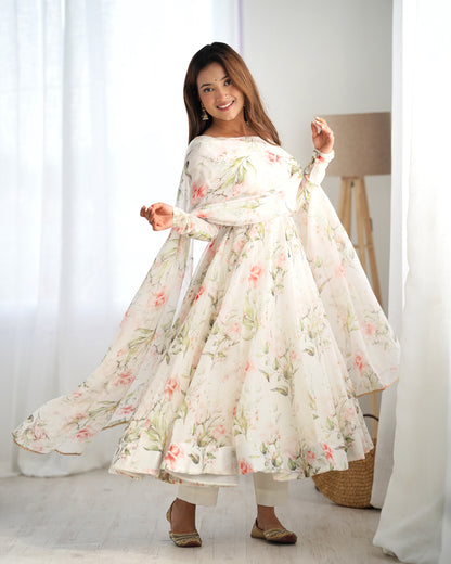 PURE SOFT ORGANZA SILK FABRIC FULLY FLAIR KALI PATTERN AND CANVAS PATTA WITH DUPPTA SET, PANT READY TO WEAR