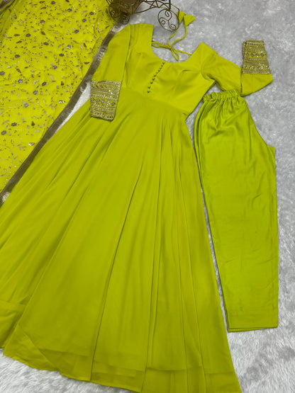Pure Soft Faux Georgette Floral Print Anarkali Gown Pent With Dupatta