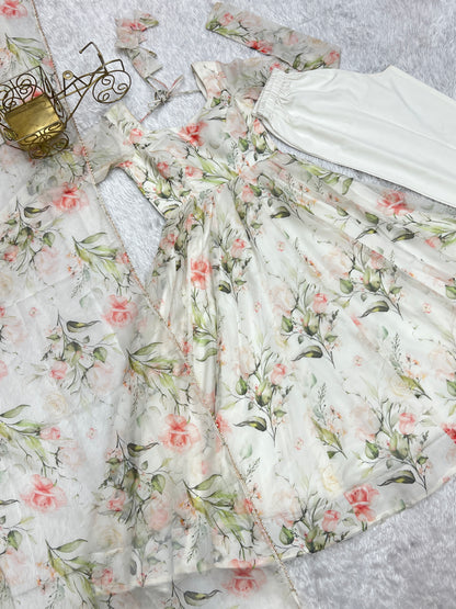 PURE SOFT ORGANZA SILK FABRIC FULLY FLAIR KALI PATTERN AND CANVAS PATTA WITH DUPPTA SET, PANT READY TO WEAR