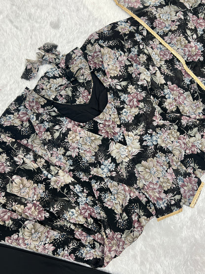 PURE FOX GEORGETTE MULTI FLORAL PRINT FABRIC FULLY FLAIR ANARKALI, WITH DUPPTA SET, PENT READY TO WEAR