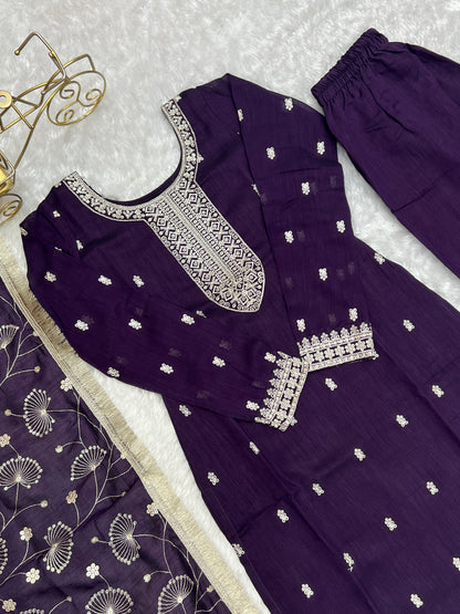 NEW BEAUTIFUL PURE BLLOOMING VICHITRA SILK FABRIC STRAIGHT FIT KURTA WITH DUPPTA SET, TROUSERS, READY TO WEAR