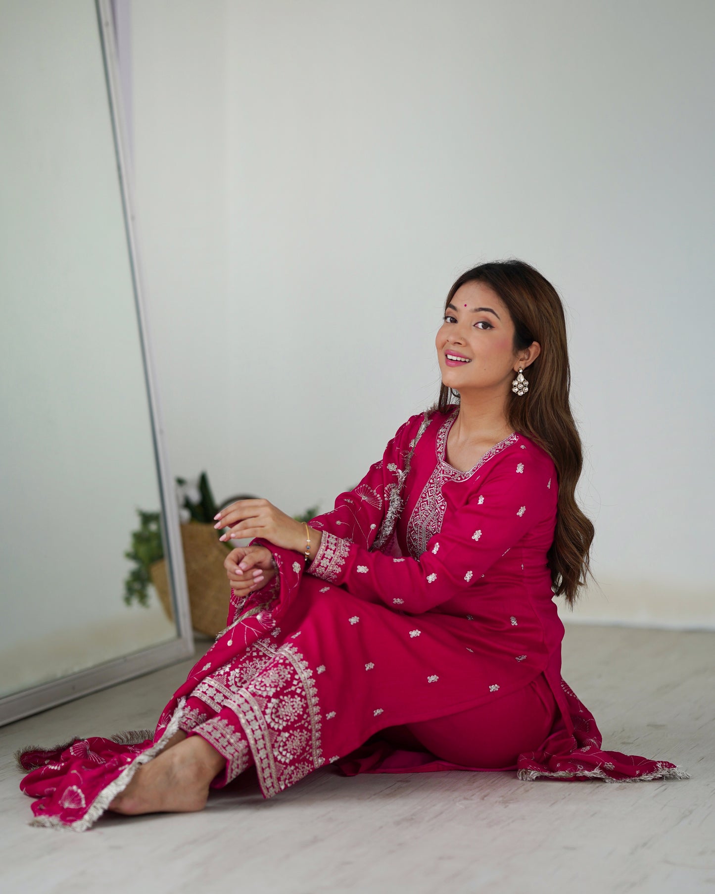 NEW BEAUTIFUL PURE BLLOOMING VICHITRA SILK FABRIC STRAIGHT FIT KURTA WITH DUPPTA SET, TROUSERS, READY TO WEAR