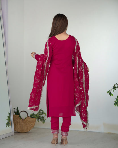 NEW BEAUTIFUL PURE BLLOOMING VICHITRA SILK FABRIC STRAIGHT FIT KURTA WITH DUPPTA SET, TROUSERS, READY TO WEAR