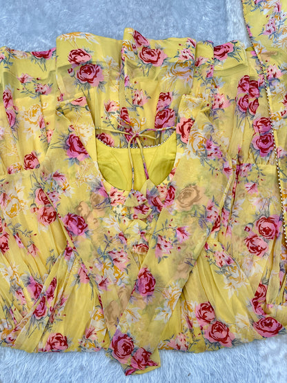 PURE SOFT FOX GEORGETTE FLORAL PRINT FABRIC FULLY FLAIR ANARKALI,WITH DUPPTA SET,PENT READY TO WEAR