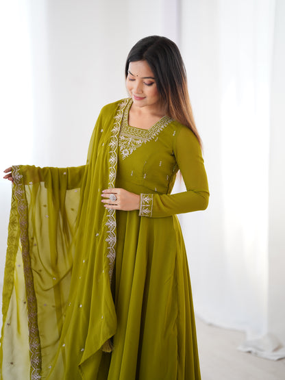 PURE SOFT FOX GEORGETTE FABRIC FULLY FLAIR ANARKALI, WITH DUPPTA SET, PENT READY TO WEAR