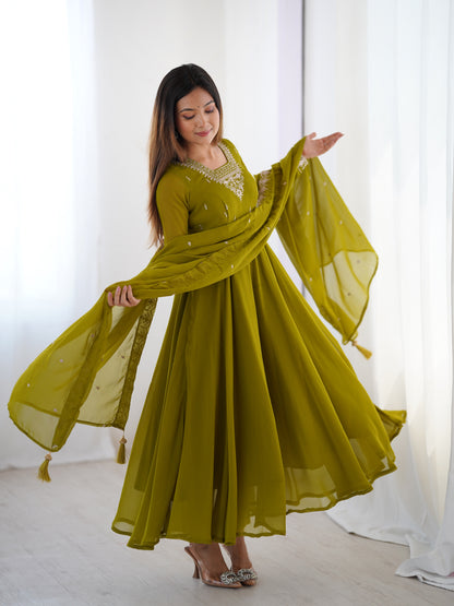PURE SOFT FOX GEORGETTE FABRIC FULLY FLAIR ANARKALI, WITH DUPPTA SET, PENT READY TO WEAR