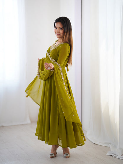 PURE SOFT FOX GEORGETTE FABRIC FULLY FLAIR ANARKALI, WITH DUPPTA SET, PENT READY TO WEAR