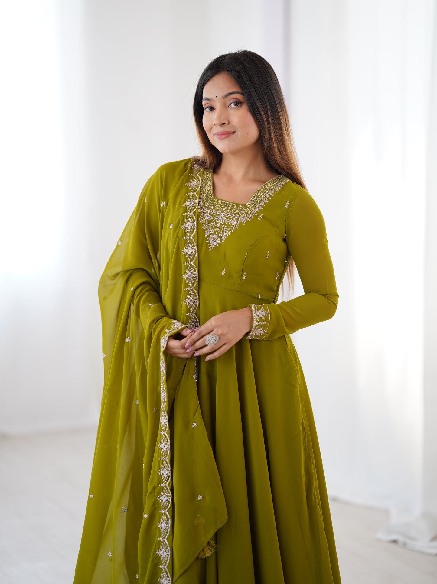 PURE SOFT FOX GEORGETTE FABRIC FULLY FLAIR ANARKALI, WITH DUPPTA SET, PENT READY TO WEAR