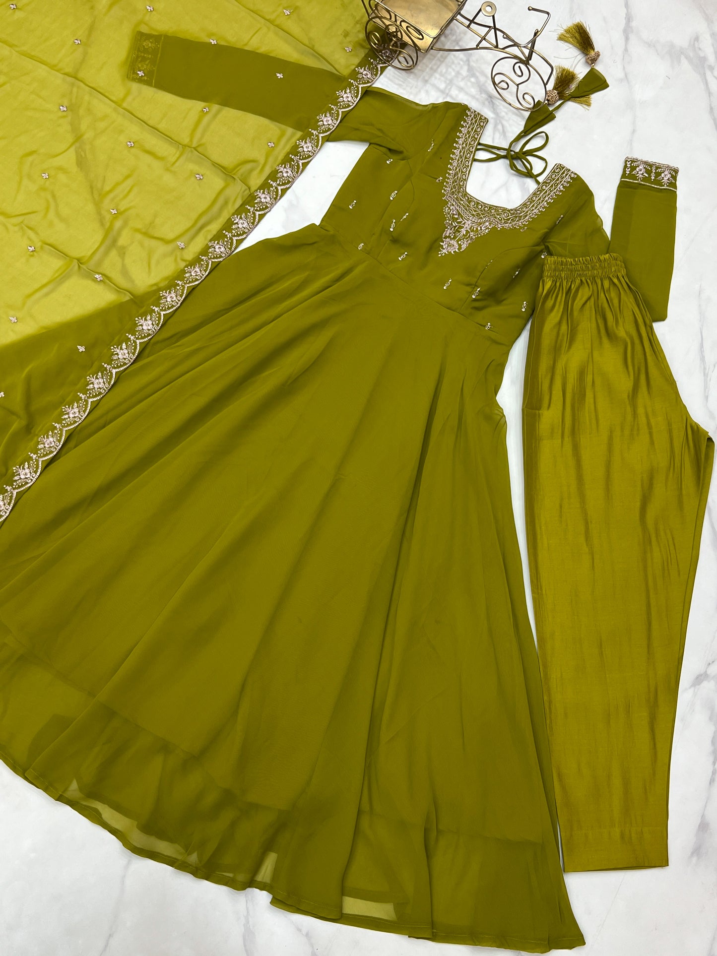 PURE SOFT FOX GEORGETTE FABRIC FULLY FLAIR ANARKALI, WITH DUPPTA SET, PENT READY TO WEAR