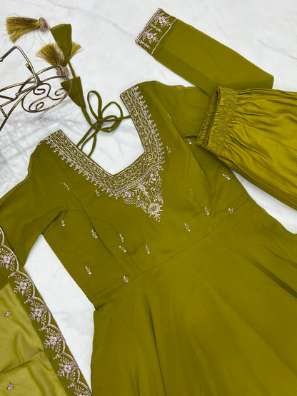 PURE SOFT FOX GEORGETTE FABRIC FULLY FLAIR ANARKALI, WITH DUPPTA SET, PENT READY TO WEAR