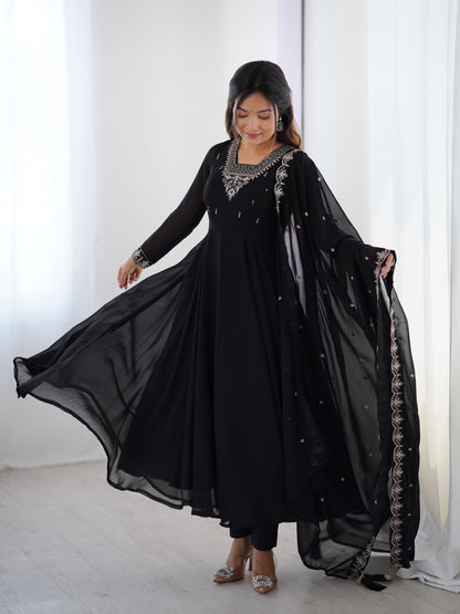PURE SOFT FOX GEORGETTE FABRIC FULLY FLAIR ANARKALI, WITH DUPPTA SET, PENT READY TO WEAR