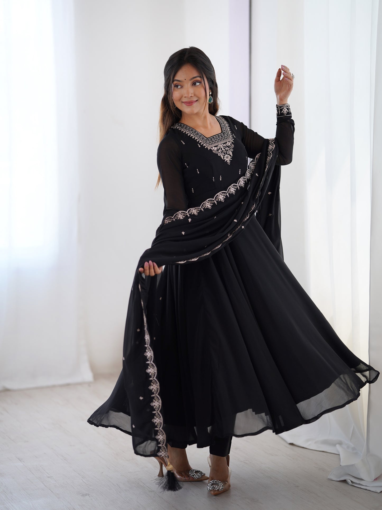 PURE SOFT FOX GEORGETTE FABRIC FULLY FLAIR ANARKALI, WITH DUPPTA SET, PENT READY TO WEAR