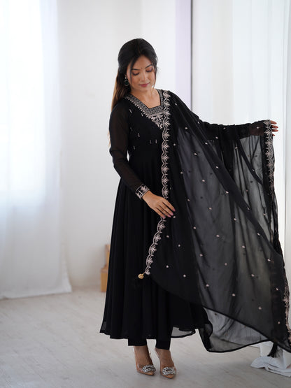 PURE SOFT FOX GEORGETTE FABRIC FULLY FLAIR ANARKALI, WITH DUPPTA SET, PENT READY TO WEAR