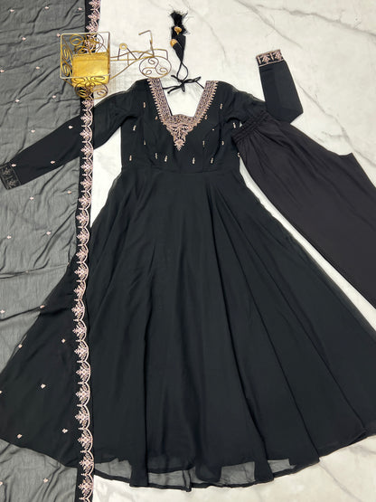 PURE SOFT FOX GEORGETTE FABRIC FULLY FLAIR ANARKALI, WITH DUPPTA SET, PENT READY TO WEAR