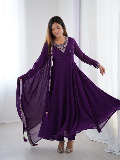 PURE SOFT FOX GEORGETTE FABRIC FULLY FLAIR ANARKALI, WITH DUPPTA SET, PENT READY TO WEAR
