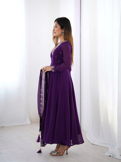 PURE SOFT FOX GEORGETTE FABRIC FULLY FLAIR ANARKALI, WITH DUPPTA SET, PENT READY TO WEAR