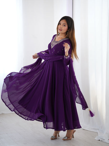 PURE SOFT FOX GEORGETTE FABRIC FULLY FLAIR ANARKALI, WITH DUPPTA SET, PENT READY TO WEAR