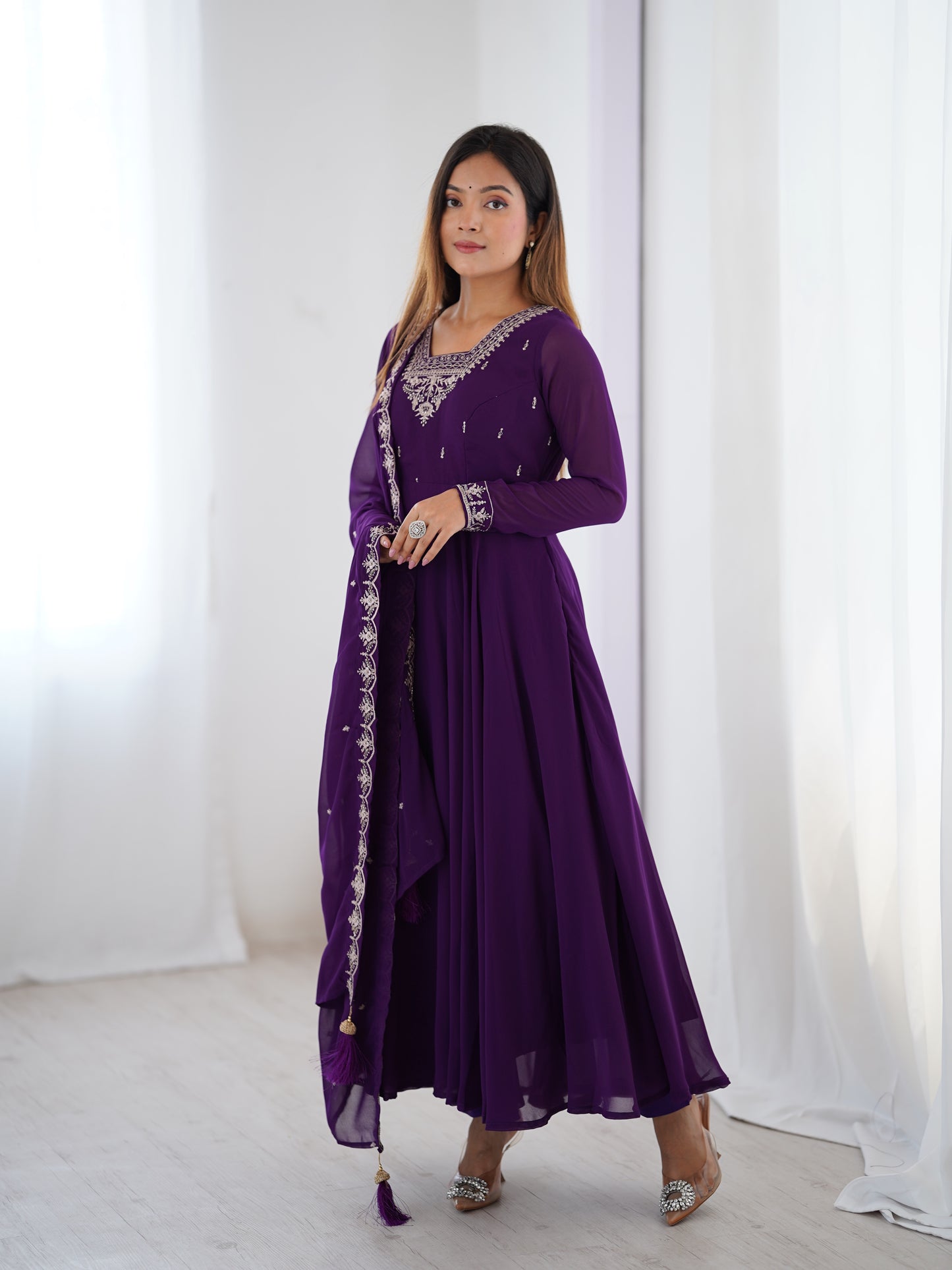 PURE SOFT FOX GEORGETTE FABRIC FULLY FLAIR ANARKALI, WITH DUPPTA SET, PENT READY TO WEAR