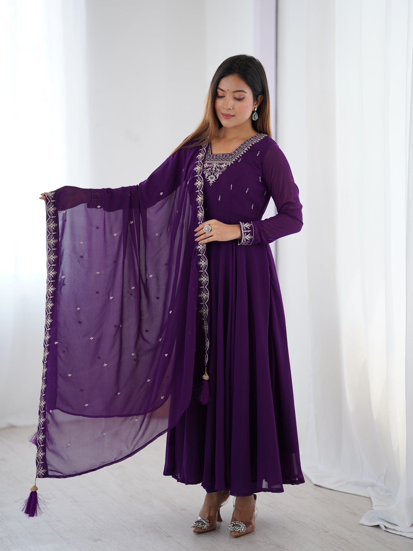 PURE SOFT FOX GEORGETTE FABRIC FULLY FLAIR ANARKALI, WITH DUPPTA SET, PENT READY TO WEAR