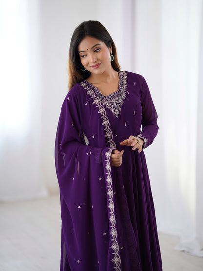PURE SOFT FOX GEORGETTE FABRIC FULLY FLAIR ANARKALI, WITH DUPPTA SET, PENT READY TO WEAR