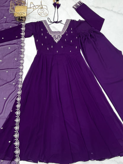 PURE SOFT FOX GEORGETTE FABRIC FULLY FLAIR ANARKALI, WITH DUPPTA SET, PENT READY TO WEAR