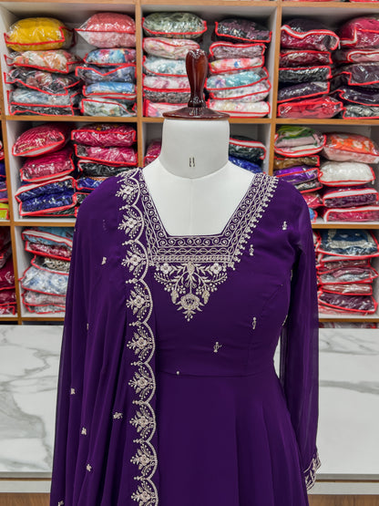 PURE SOFT FOX GEORGETTE FABRIC FULLY FLAIR ANARKALI, WITH DUPPTA SET, PENT READY TO WEAR