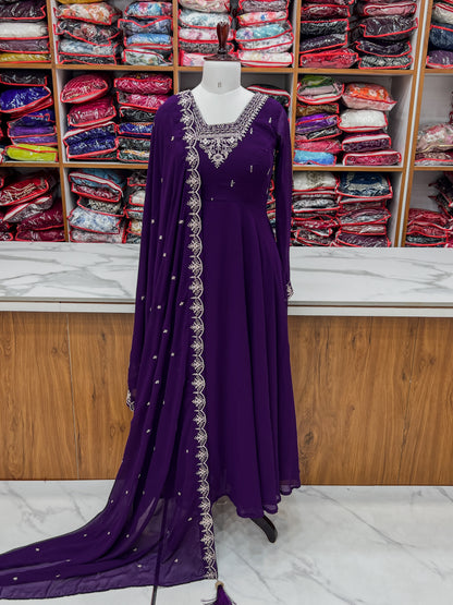 PURE SOFT FOX GEORGETTE FABRIC FULLY FLAIR ANARKALI, WITH DUPPTA SET, PENT READY TO WEAR