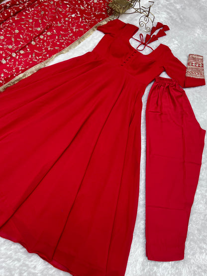 Pure Soft Faux Georgette Floral Print Anarkali Gown Pent With Dupatta