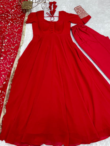 Pure Soft Faux Georgette Floral Print Anarkali Gown Pent With Dupatta