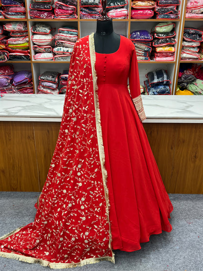 Pure Soft Faux Georgette Floral Print Anarkali Gown Pent With Dupatta