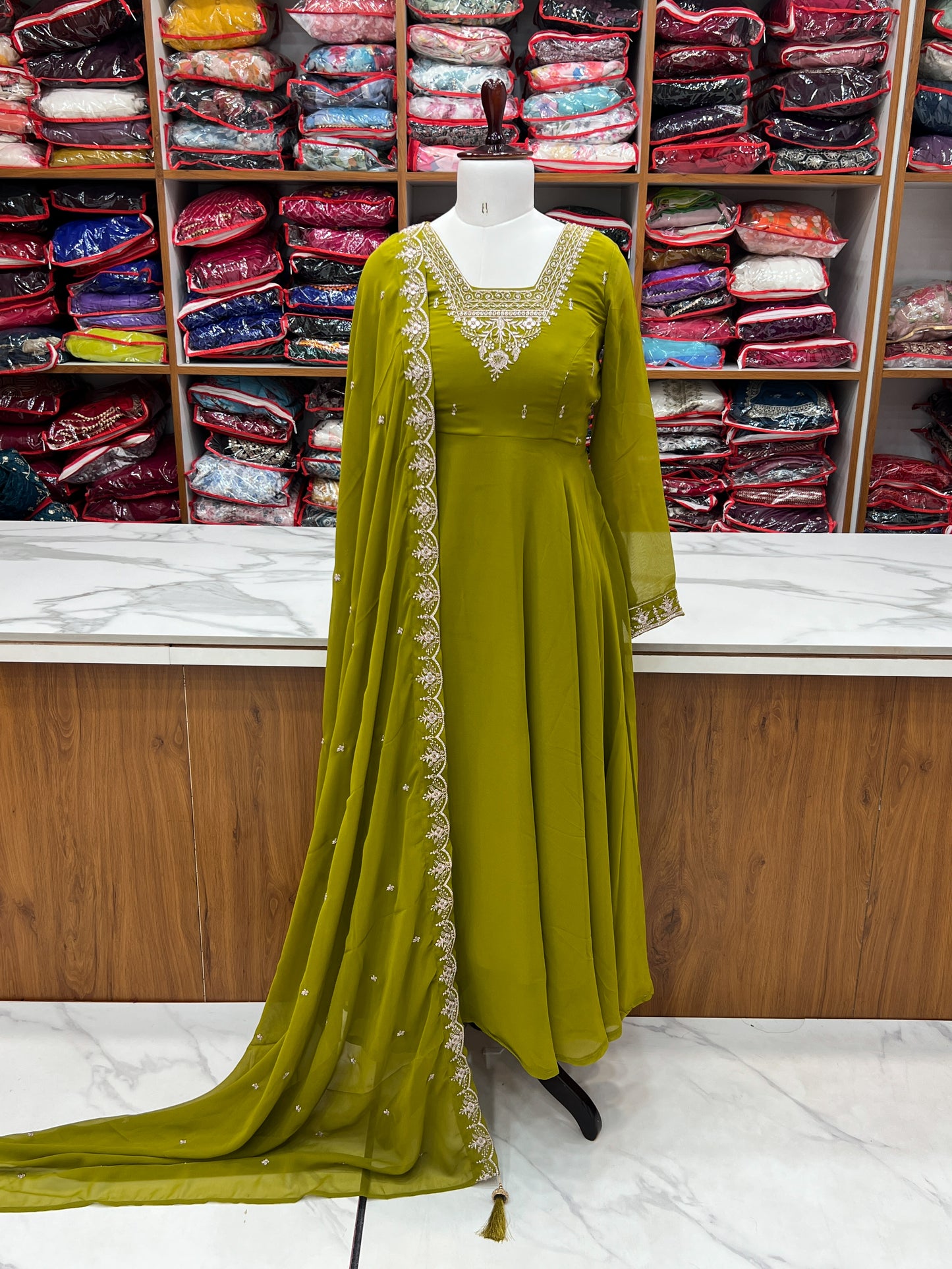 PURE SOFT FOX GEORGETTE FABRIC FULLY FLAIR ANARKALI, WITH DUPPTA SET, PENT READY TO WEAR