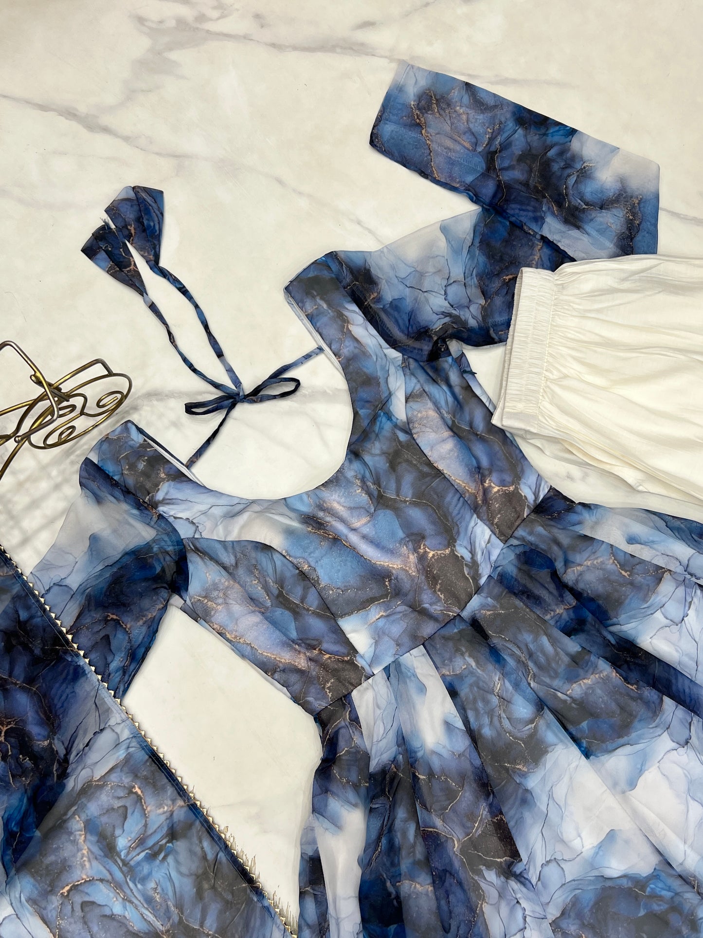 PURE SOFT ORGANJA SILK MARBLE PRINT FABRIC FULLY FLAIR KALI PATTERN AND CANVAS PATTA WITH DUPPTA SET,PENT READY TO WEAR