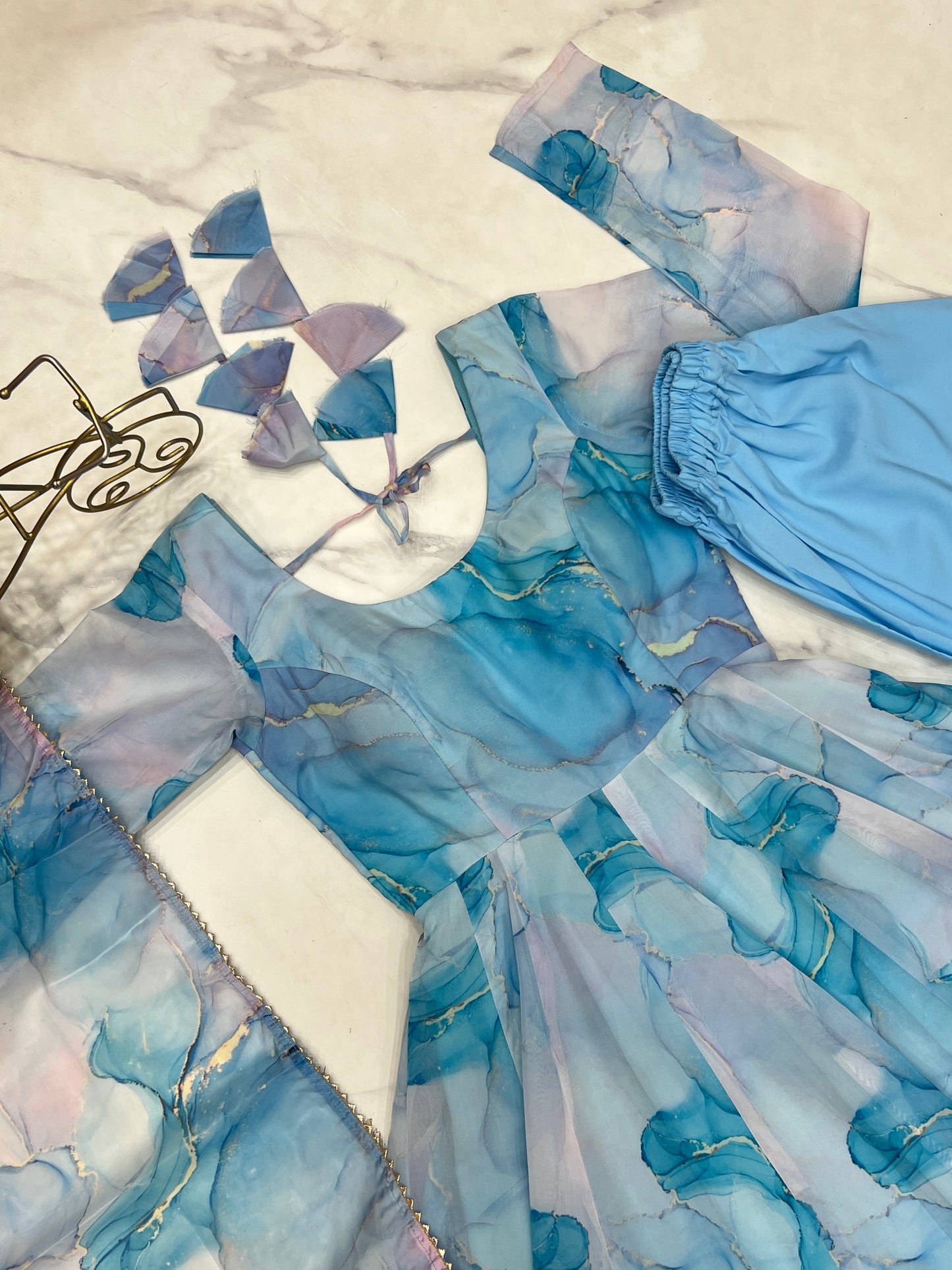 PURE SOFT ORGANJA SILK MARBLE PRINT FABRIC FULLY FLAIR KALI PATTERN AND CANVAS PATTA WITH DUPPTA SET,PENT READY TO WEAR